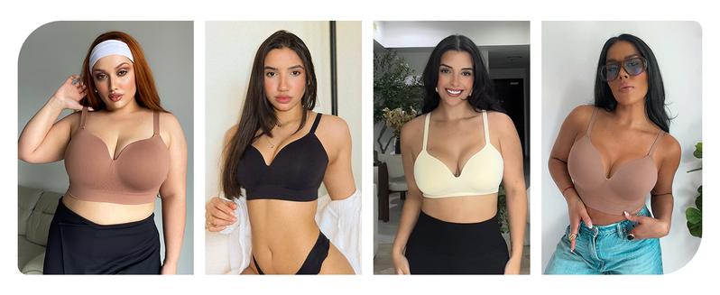 FeelinGirl Wireless Push Up Bra for Women, Seamless Comfort Bralettes No Underwire Supportive Full Coverage Everyday Bras Women Push Up Bra Comfortable Fabric Casual Womenswear Soft Adjustable Comfy Smooth