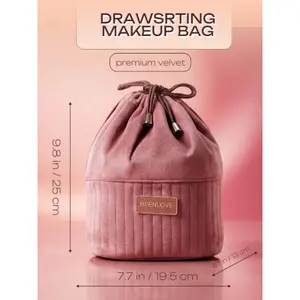 Drawstring Velvet Cosmetic Bag, Large Capacity Toiletry Organizer, Travel Makeup Pouch