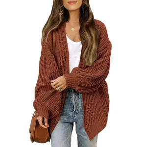 Lantern Sleeve Sweater Women's Cardigan Thick Knit Pocket Knitted Cardigan Knitwear Womenswear Casual Knitting