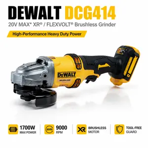 DEWALT 20V MAX XR Brushless 5-Inch Cordless Angle Grinder DCG414 features 9000 RPM with Kickback Brake and E-Clutch Industrial Grade Heavy Duty Metalworking Tool Bare Tool with 5.0Ah Battery