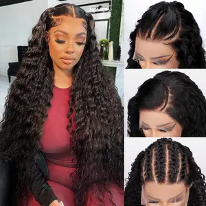 30 Inch Water Wave Lace Front Wigs Human Hair Pre Plucked 13x6 Deep Part HD Lace Frontal Wig 200 Density Curly Human Hair Wig for Women
