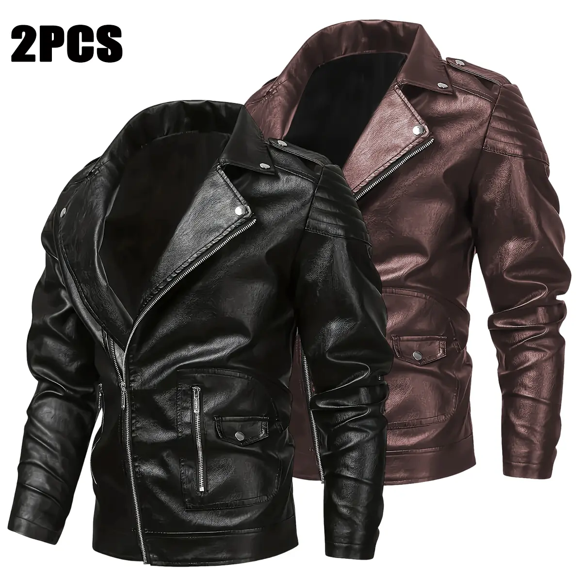 Men's Biker Leather Jacket, Lightweight Zip-Up Moto Outerwear with Long Sleeves for Casual Streetwear & Parties, Longsleeves