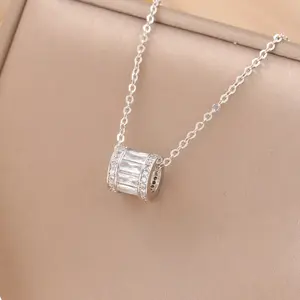 JEWEL4U - New Fashion 925 Sterling Silver Jewelry Round Ball Simple Exquisite Female Wild Crystal Clavicle Chain Pendant Necklaces  XL059