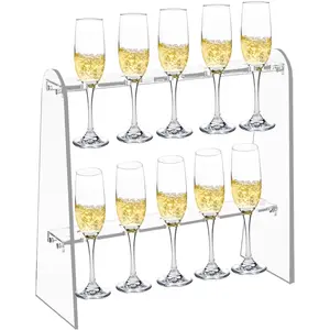 Champagne Wall Holder - 2-Tier Clear Acrylic Champagne Glass Holder Stand - Holds 10 Cups - Flute Stand for Drinks & Wine Glass Display Rack