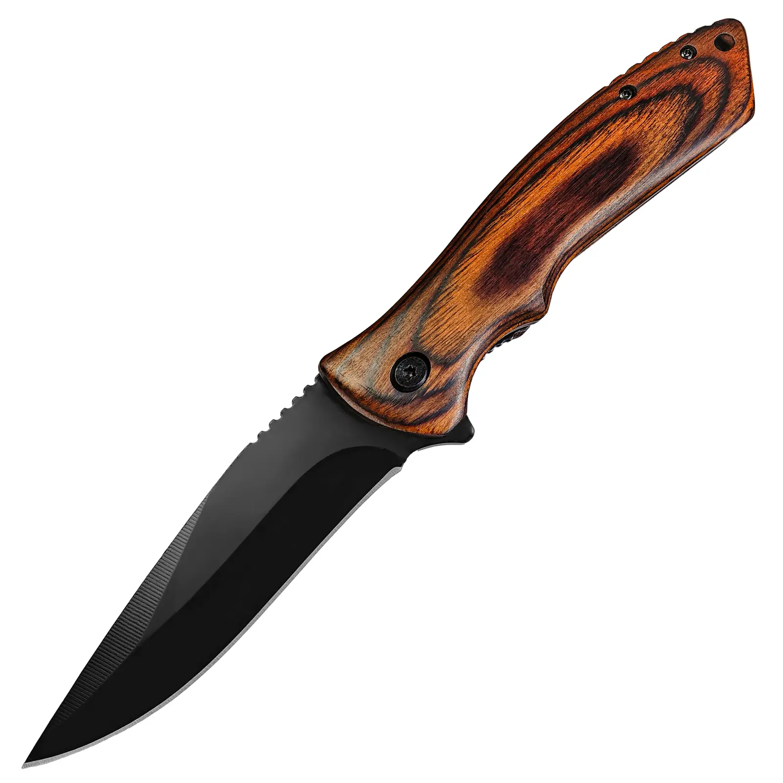 Folding Knife with Natural Ash Wood Handle, Matte Stainless Steel Straight Edge, for Adults' Everyday Carry, Fighting, Whittling