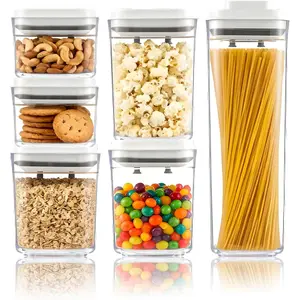 Pop Top Container Set| 6Pcs Airtight Cereal Organizer Canisters with Pop Lids, BPA-Free, Vacuum Seal & One-button Opening, Stackable Pantry Containers for Dry