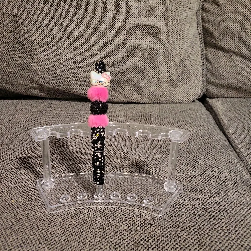 HK Black Glitter Pen with Pink Fur - Unique Design for Writing and Drawing