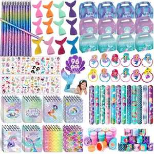 Mermaid Themed Party Favors Set, 96pcs/set Random Color Cute Birthday Party Gift Set, Including Pencils, Stickers, Notebooks and More