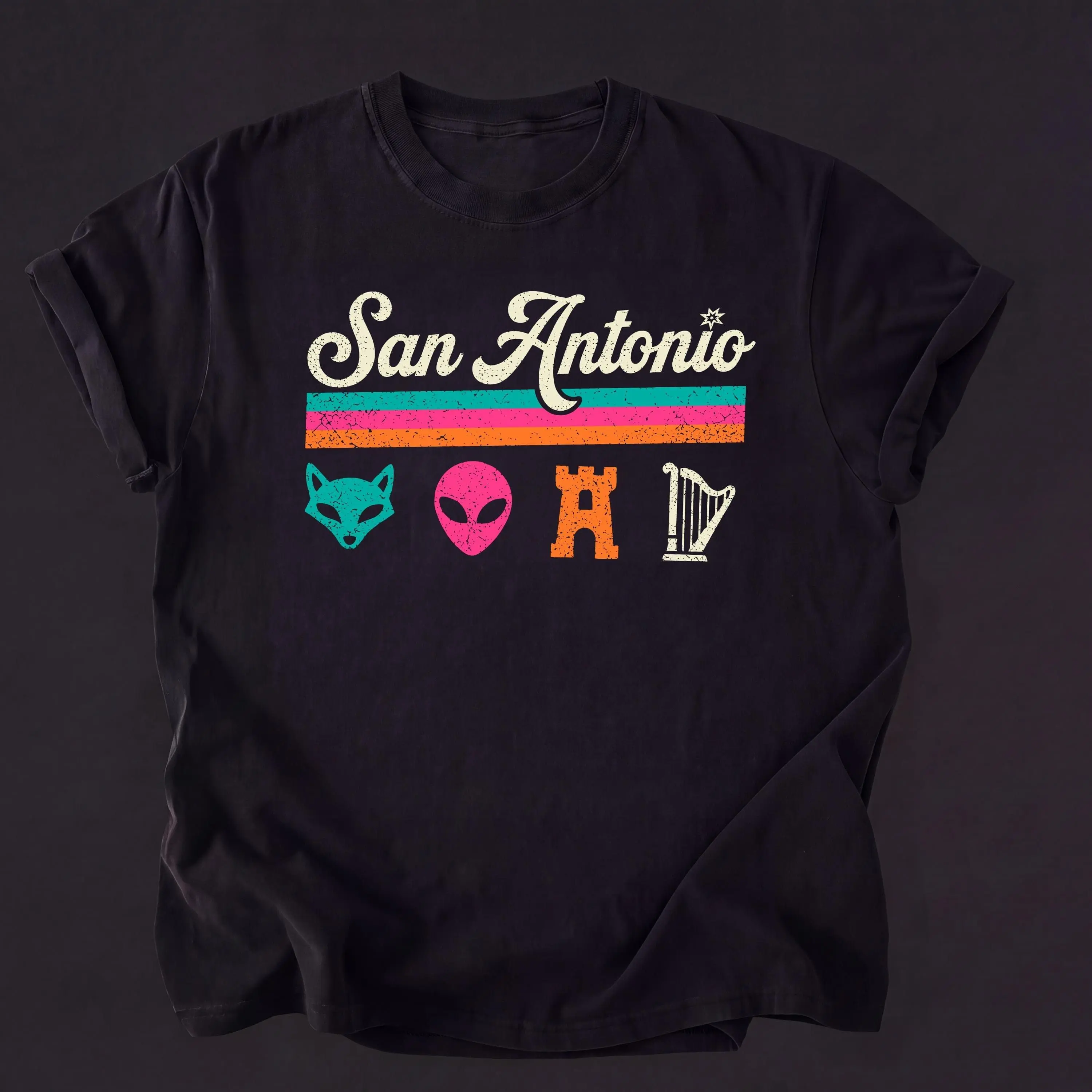 #San Antonio, Fox Alien Castle Harper Tee ,Retro Texas Basketball Tee
