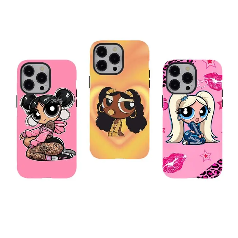 [No magnetic]  Powerpuff Girls Baddie Phone Cases,Y2K Cartoon Aesthetic Dual-Layer design durable phone Cover,for iPhone 17 16 15 14 13 12 11 8 7 for Samsung Series,Shockproof Protective hard Cover,cute phone case,perfect gift for her
