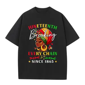 Black T-Shirt 100% Cotton T-Shirt Juneteenth Breaking Every Chain Since 1865 Design With African American Woman And Colorful Headwrap Celebrating Freedom And Heritage Perfect For Summer Events And Cultural Festivals Ideal Gift For Family And Friends