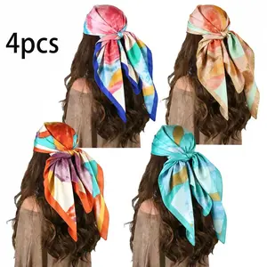 4/1 Pcs Watercolor Print Head Scarves for Women - Versatile Hair Wraps, Fashion Neck Scarf Bandanas, Stylish Hair Accessories, Fashionable Prints (Vibrant Color Set)
