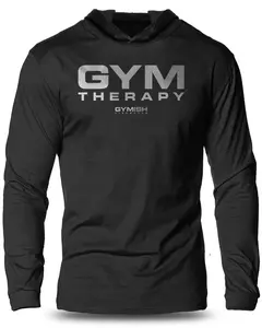 055. Gym Therapy Lightweight Workout Long Sleeve Hooded Gym T-shirt for Men Cotton Menswear