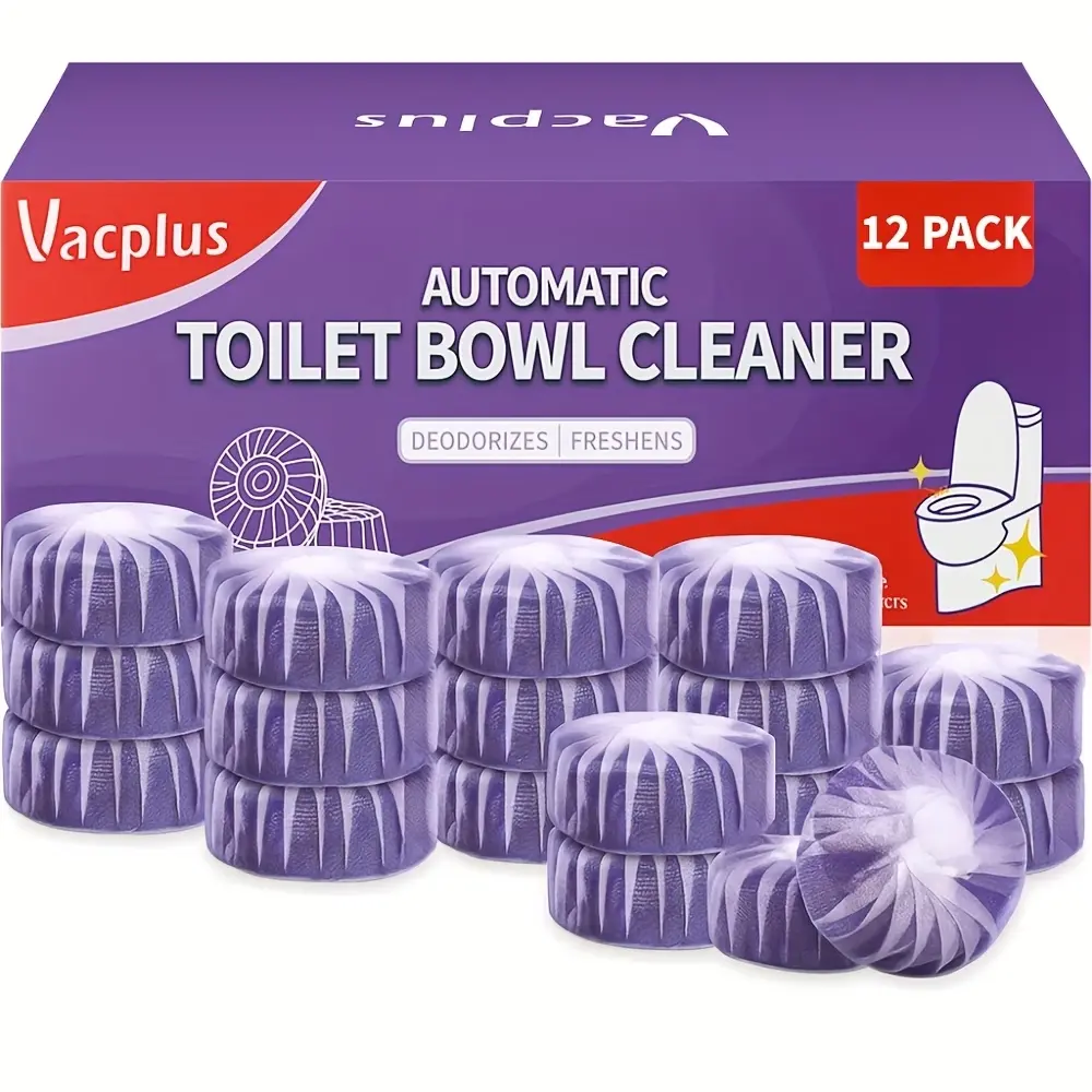 Vacplus Automatic Toilet Cleaner Tablets, 50-Count Household Pack, Purple Drop-In Tank Fresh Freshener, Regular Flush Up to 320 Times, Long-Lasting Stain Remover for Bathroom, Cleaning Agent, Powerful Stain Remover