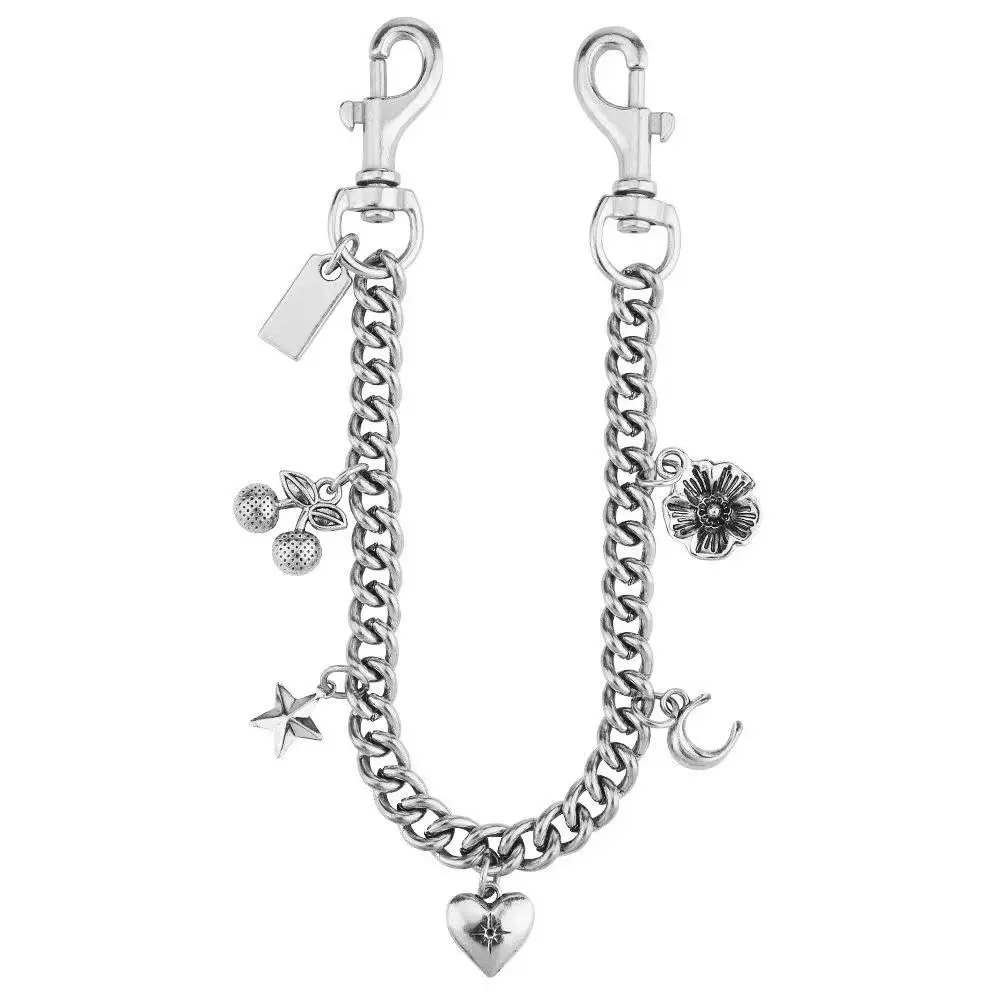 Women's 7-Piece Bag Chains Charm Set - Sparkly Silver-Tone Cherry, Heart, Star, Moon Pendants, Cute Detachable Chain, Purse Extender & Handbag Accessory, Bag Charms, Fruit, Small, Metal, Cherry Motif, Sparkly Pendants, Personality Fashion