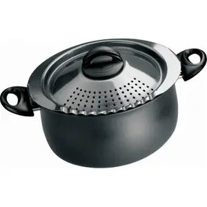 212 MAIN 5 qt. Oval Nonstick Aluminium Pasta Pot - Black, with Strainer Lid, Specialty Kitchen Cookware