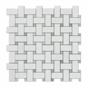 Thassos White & Green Marble Basketweave 12x12 Polished/Honed Mosaic Tile