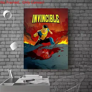 1 piece/set frameless canvas painting print poster, Classic Movie scenes Poster art，Invincible Comic Book Cover Art， a perfect gift for Movie loves, ideal gift for bedroom, living room, dorm hallway, kitchen, mural, wall decoration, room decor