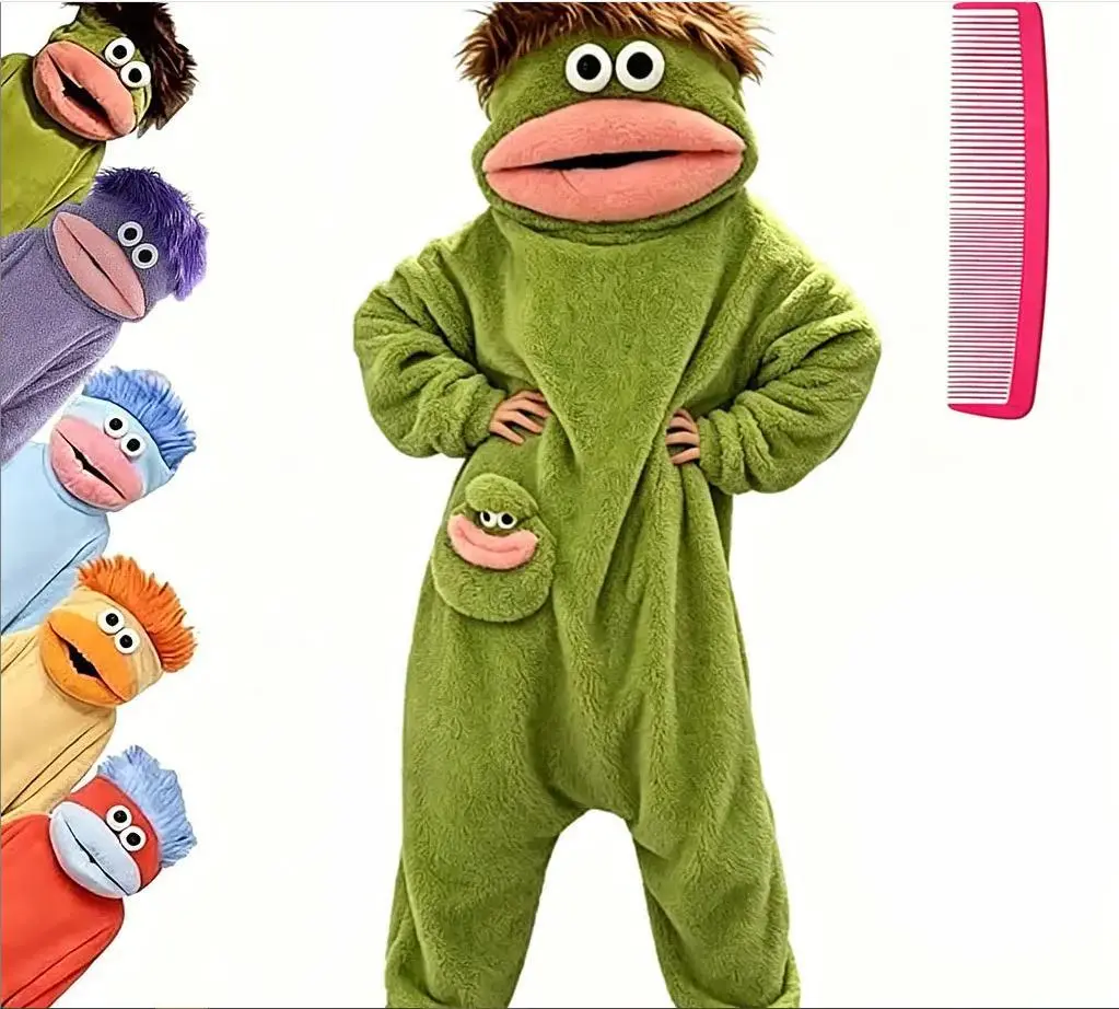 Silly Big Mouth Monster Onesie Pajamas for Adults Men Women, Unisex Plush Fleece Hooded One Piece Costume, Funny Animal Loungewear Sleepwear for Halloween Cosplay Party