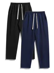 Men's Solid Thermal Lined Drawstring Waist Pants, Casual Comfy Regular Fit Straight Leg Trousers for Fall & Winter, Men's Bottoms for Daily Wear