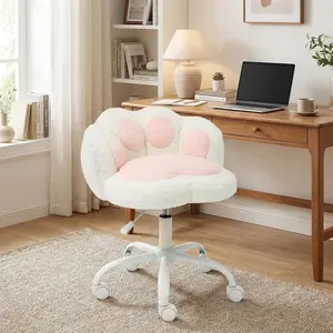 Cat Back Vanity Chair Rolling Office Chair with 360° Swivel, Height-Adjustable & Armless Design Bold Color-Block Small Desk Chair with Plush Cushion