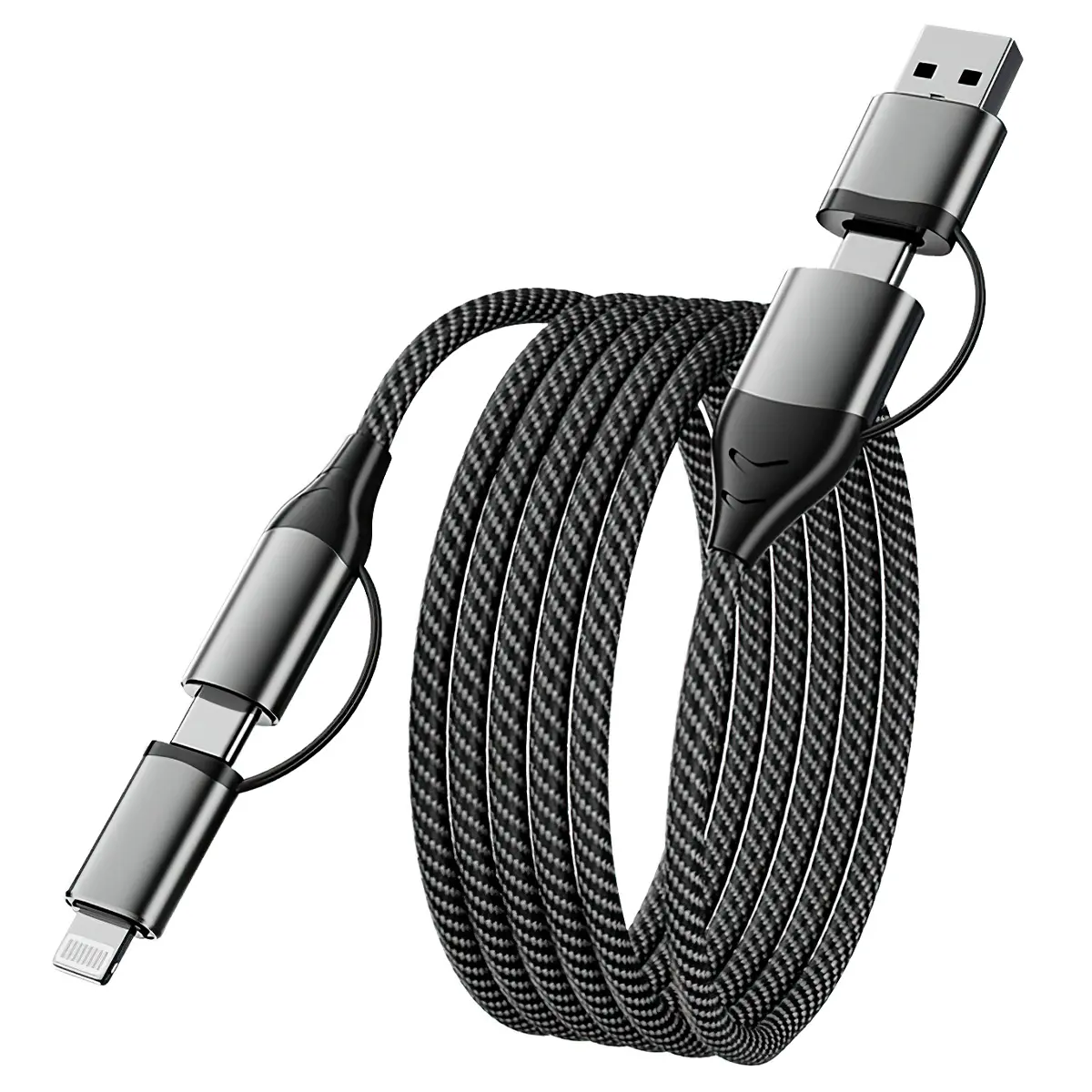 4-in-1 Fast Charging Cable 1M - 88W USB C to Lightning & Type C Multi Charger Cable, Durable Nylon Braided Cable for iPhone & Android Electronic Smartphone
