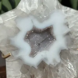 Agate Druzy Crystal Decorative Set with Heart Star and Oval Shapes on Gold Stands for Home Decor Hand Carved Celestial Shapes Natural Sparkle Ideal for Shelves Altars Desks and Entryways