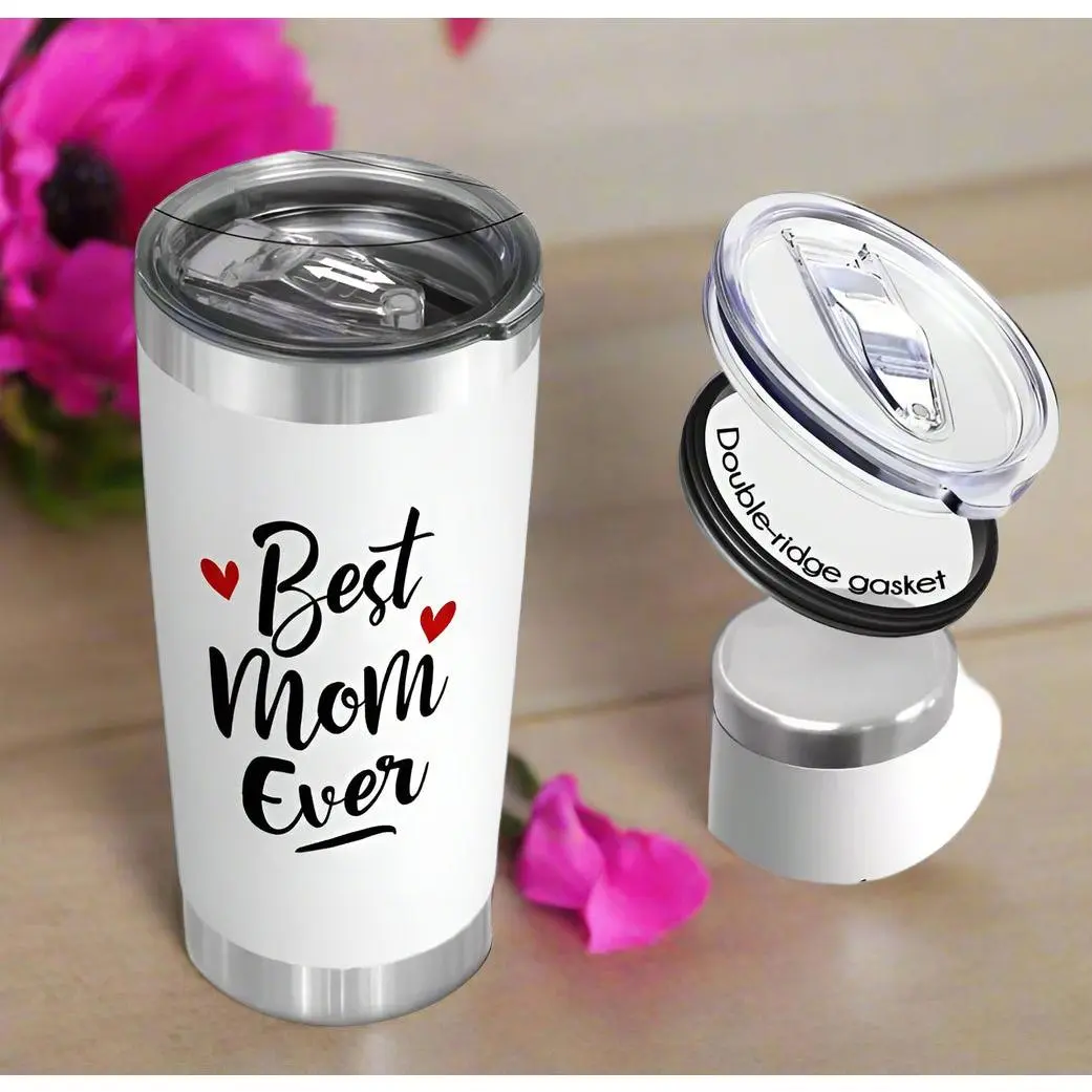 "Best Mom Ever" Floral Travel Mug – 20oz Hot/Cold Stainless Steel Tumbler with Custom Design for Drinks On-the-Go
