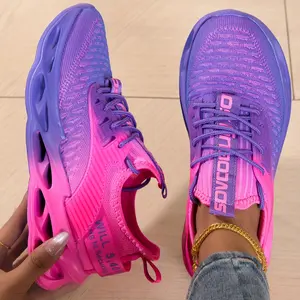Women's Pink Purple Gradient Sneakers, Women's Fashion Casual Shoes, Women's Tennis Shoes, Lightweight Breathable Running Shoes, MD Sole Flying Knit Technology Mesh Upper, Suitable for Commuting and Outdoor Long Walks, Exercise Hiking, Tennis and Walking