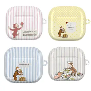 Faith-Inspired Curious George Airpods Case | Vintage Pastel Stripes with Bible Verses | Party Theme PBS Kid Book Durable Protective Casing |For AirPods 1 2 3 4 & Pro Gen 2