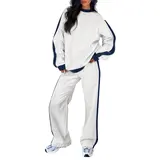 Aleumdr Women's 2-Piece Thermal Fleece Blend Gym Set - Crewneck Drop Shoulder Sweatshirt, Baggy Straight Leg Sweatpants, Soft Loose Cut for Stretching, Ideal for Lounging, Yoga, Gym Workout Apparel, Clothes for Women,outdoorfun