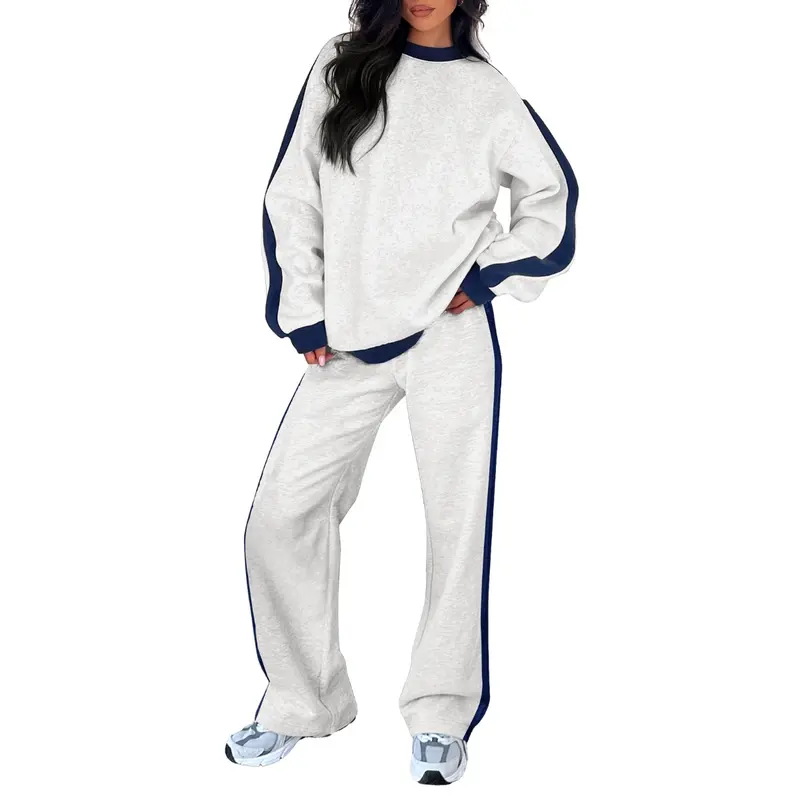 Aleumdr Women's 2 Piece Outfit Fleece Sweatsuit Casual Lounge Matching Sets Crewneck Loose Fit Cozy Sweatshirt & Straight Leg Sweatpants Womenswear Clothes Chic