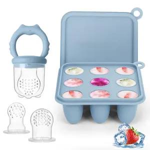 Baby Fruit Food Feeder Breastmilk Popsicle Molds, Silicone Food Freezer Tray for Cooling Teething Relief, Baby Food Feeder for Safe Infant Self Feeding, Includes 3 Extra Food Pacifier
