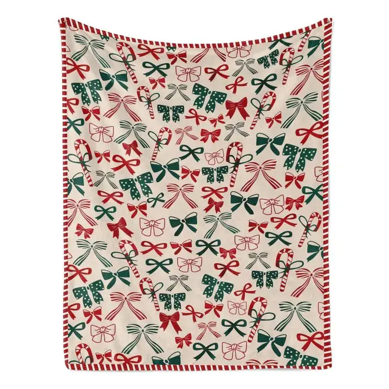 Holiday Printed Border Flannel Throw Blankets, Soft All-Season Blanket for Bed & Sofa, Machine Washable Gift for Friends & Family on Birthdays, Thanksgiving, Christmas