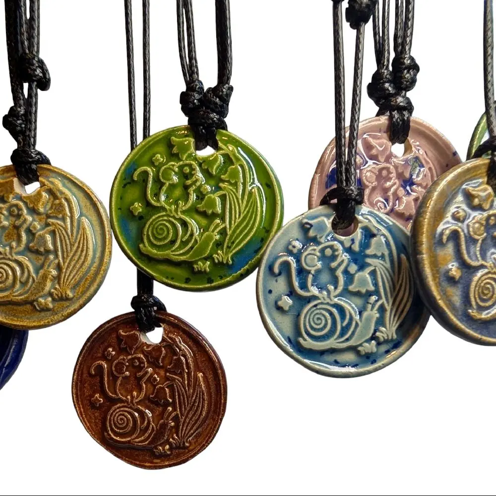 Mouse Snail Lily Of The Valley Cottagecore Ceramic Wax Seal Pendant Hippie Whimsical Choker Adjustable Cord Necklace Clay Charms Celestial