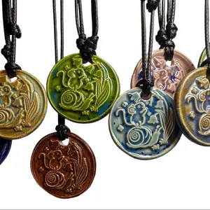 Mouse Snail Lily Of The Valley Cottagecore Ceramic Wax Seal Pendant Hippie Whimsical Choker Adjustable Cord Necklace Clay Charms Celestial