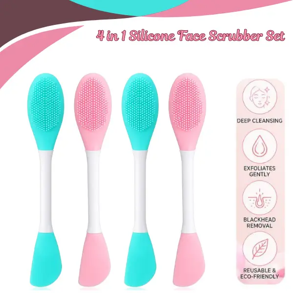 4-in-1 Silicone Face Scrubber Set, 4-Piece Facial Brush Kit for Exfoliation, Blackhead Removal, Deep Pore Cleansing, Makeup & Mask Application, Reusable Skincare Tools
