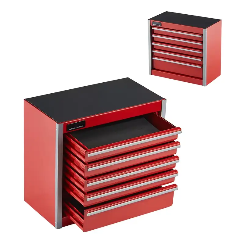 Red 5-Drawer 8.6in Metal Tool Box, Portable Small Chest with PP Feet Pads for Garage, Workshop Storage
