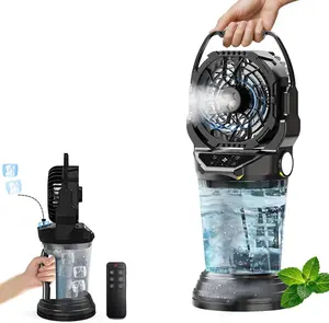 2026 New  Misting fan&Desktop fan&Portable Multi-functional Fan with 38000mAh Rechargeable Battery, 120° Auto Oscillating Battery Powered Fan, 4 Speeds Spray Fan with RGB mood  light for Camping, Home Office,Bedroom,Patio, Outdoor, Travel (Black)