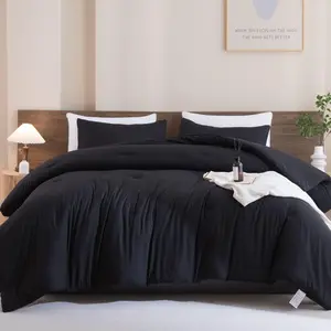 Black Comforter Full Size, Modern 3 count Comforter Set, Lightweight & Fluffy Solid Bedding Set Full Size, All Seasons Soft Breathable Full Comforter Set (80x90In Comforter & 2 Pillowcases)