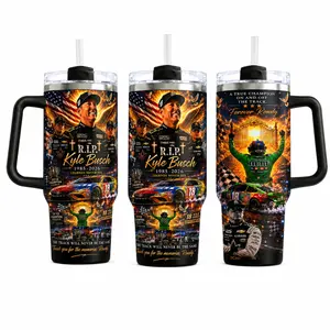 Kyle Busch Inspired Racing Tumbler (40oz, 30oz) - Number 8 Memorial Fan Cup with Checkered Flag, Handle, Race Day Gift for Dad, Thank You Memories Drinkware (Straw Not Included)