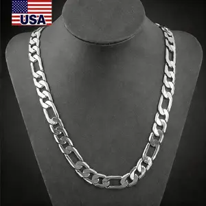 Stylish 12MM Silvery-Plated Figaro Link Chain Necklace for Men  Perfect Gift for Party Birthdays, Valentine’s Day Gift Fashion Charm Jewelry