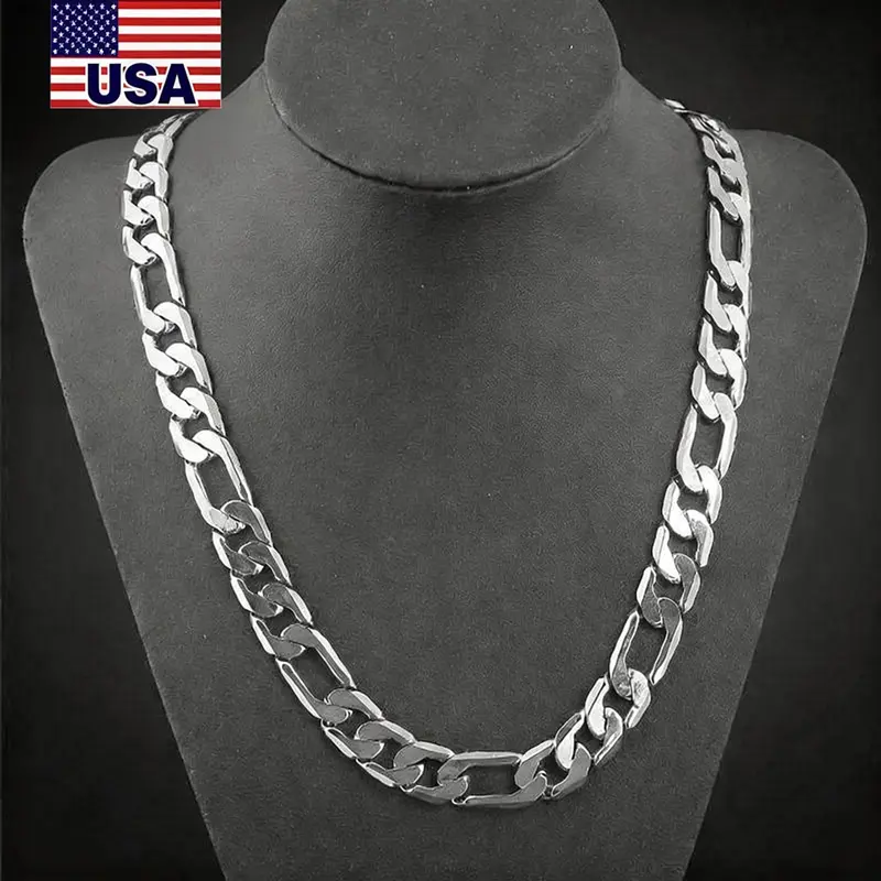 Stylish 12MM Silvery-Plated Figaro Link Chain Necklace for Men  Perfect Gift for Party Birthdays, Valentine’s Day Gift Fashion Charm Jewelry