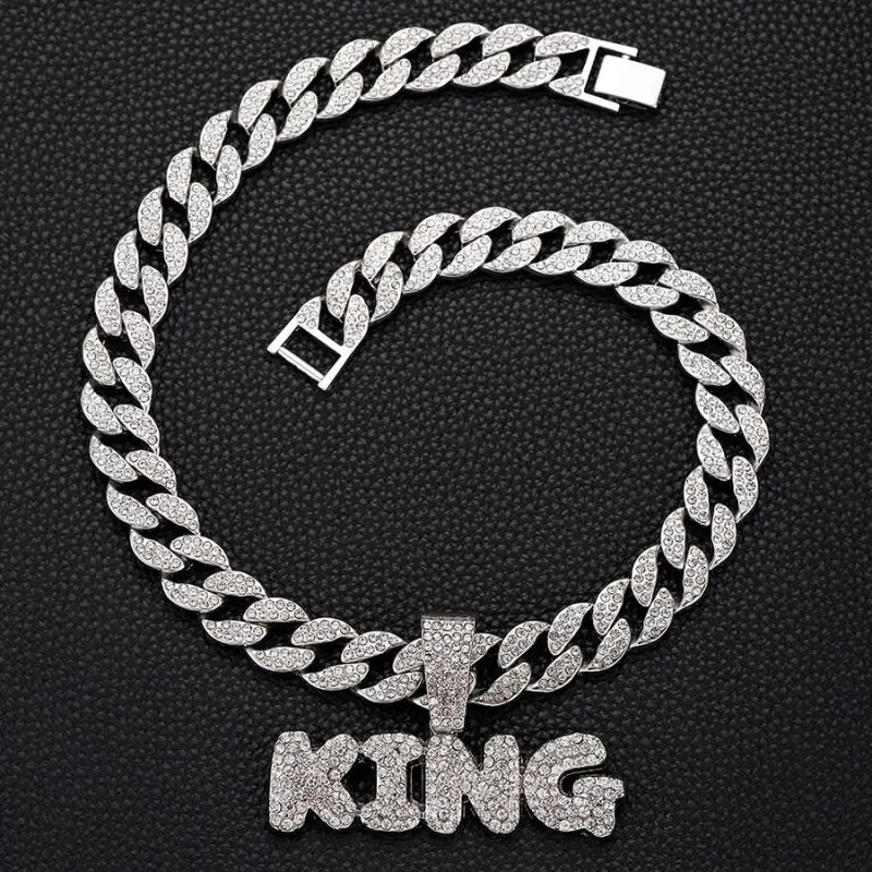 Men's 18k Gold-Plated Hip-Hop Cuban Link Chain Pendant Necklace - Unisex Custom Design with Cool Moissanite Letter Accents, Zinc Alloy Chains, Cubic Zirconia Party Gift Jewelry