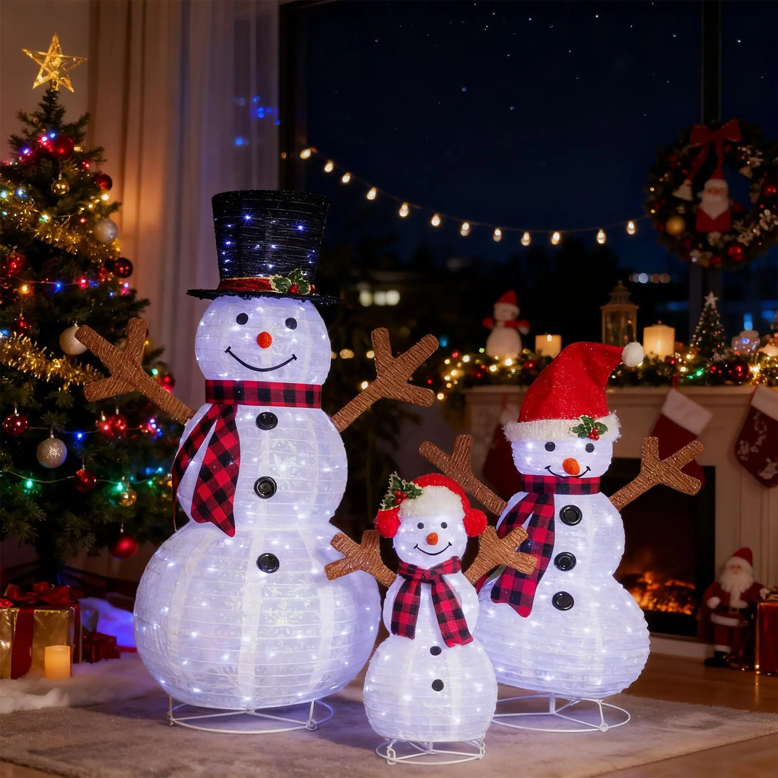 Ubesgoo 3 Lighted Snowman Family Christmas Yard Decorations 4FT 3FT 2FT Pre-lit Pull Up Snowman with 270 White LEDs for Xmas Outdoor Holiday Indoor Decor Lighted Holiday Displays