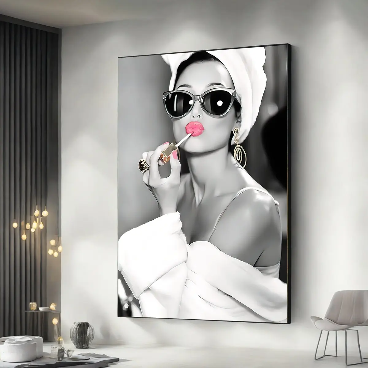 Unframed, Room Decor, Woman in Lipstick, Audrey Hepburn Makeup, Poster Print, Woman in Robe, Audrey Hepburn Style, Audrey Hepburn Pink Lips, Pop Art Home Decor,