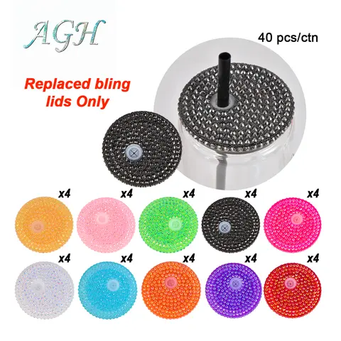 Agh US 40pcs Mixed Replacement Lids Only Colorful blingbling Replaced Lids for Matching 16oz Glass Can Snow Globe Plastic Cups