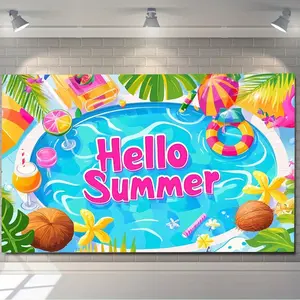 Pool Swimming Ring-Shape Polyester Backdrop Banner, 1pc 179.83x228.6cm Home & Festive Party Decoration for Birthday Events,summerwins