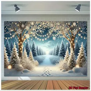 2D Winter Wonderland Reality Snow Scene with Lights Backdrop, Versatile Polyester Fabric for Living Room, Bedroom, Office, Outdoor, Photo Shoot, Studio & Party Decor - Ideal Festive Gift