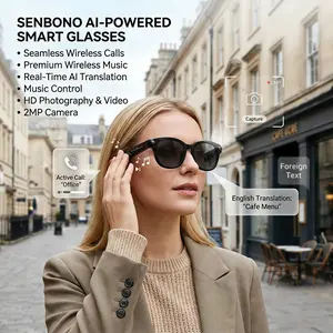 Senbono Ai Smart Camera Video Recording Glasses, Wireless Calling & LED Flashlight, Ai Real-Time Translation, Intelligent Sunglasses